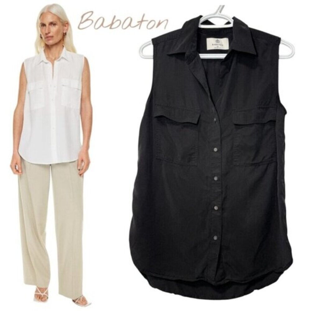 Aritzia Babaton Black Utility Sleeveless Shirt size XS - Picture 1 of 9